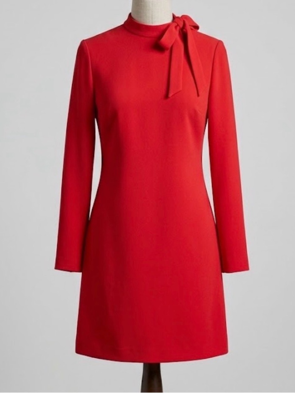 Calvin Klein Tailored Sheath Dress Red Mock Neck Bow 4 Long Sleeve Career Mod